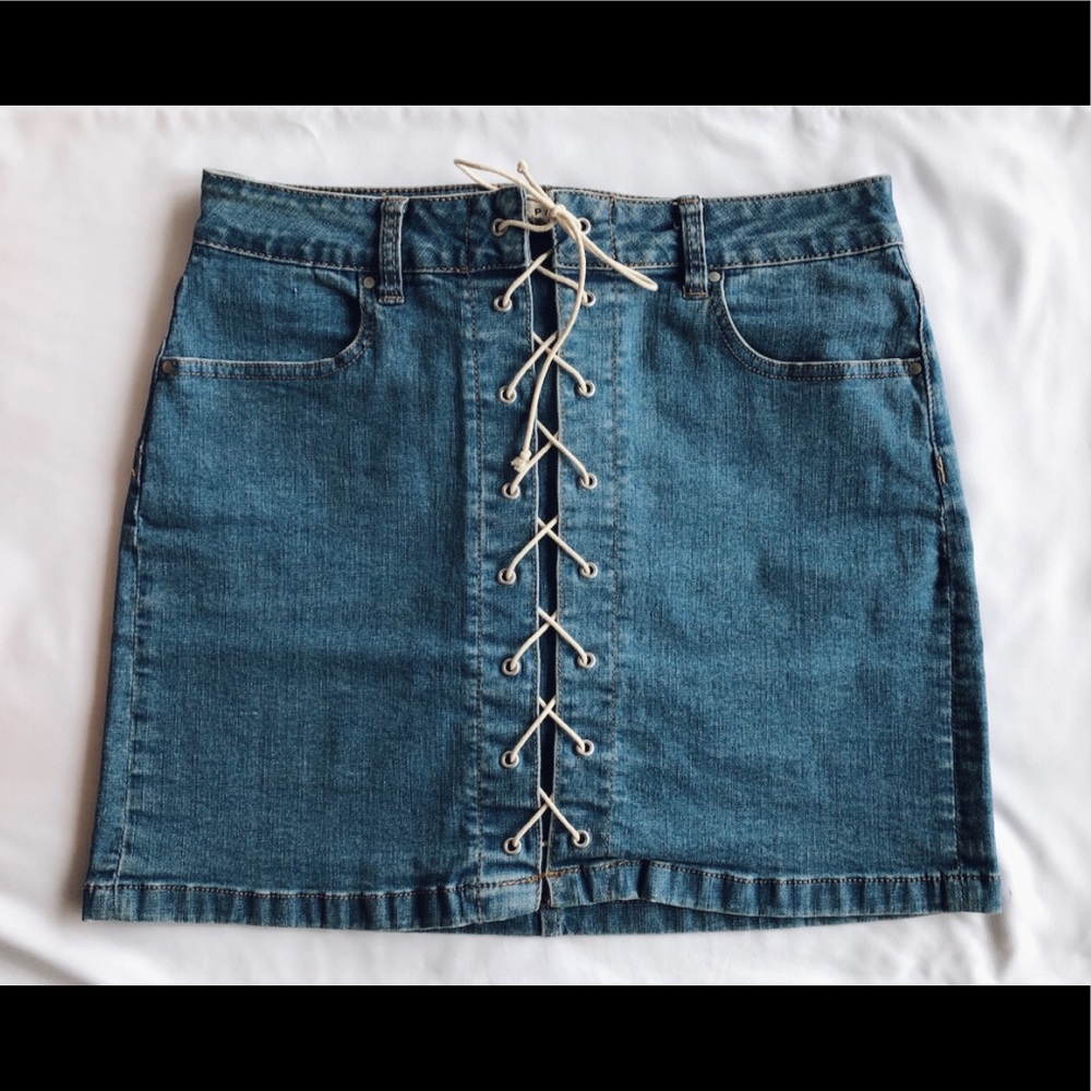 PacSun lace up denim skirt